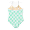 Girls pastel striped one piece swimsuit with scoop back and flexible fit, stylish kids swimwear.