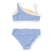 Girls striped ribbed one shoulder two piece swimsuit with comfortable stretch fit and modern design, stylish kids swimwear.