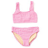 Shade Critters girls crinkle bikini set in pink stripe, textured two piece swimsuit with soft stretch fabric and modern kids swimwear design.