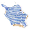 Girls cobalt stripe one piece swimsuit with ribbed fabric and classic back design, comfortable kids swimwear.