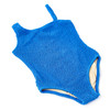 Girls cobalt blue one shoulder swimsuit with crinkle texture and sleek asymmetrical silhouette, stylish kids swimwear.