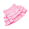 Girls pink eyelet ruffle skirt with smocked waistband and layered tiers, cute kids swim cover up.