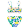 Girls lemon floral two piece swimsuit with smocked top and matching bottoms, comfortable and stylish kids swimwear.