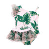 One Piece Luxe Organza Shoulder w/Tutu- Tropical Pink Palm One Piece Luxe Organza Shoulder w/Tutu- Tropical Pink Palm