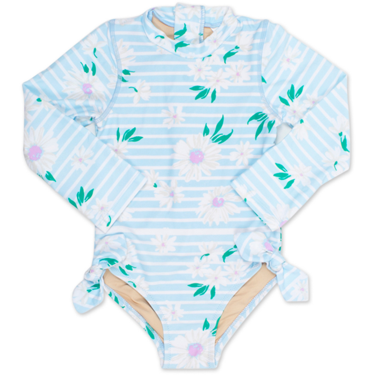 Blue Daisy Stripe Long Sleeve One Piece Girls 6m-6 - Shade Critters