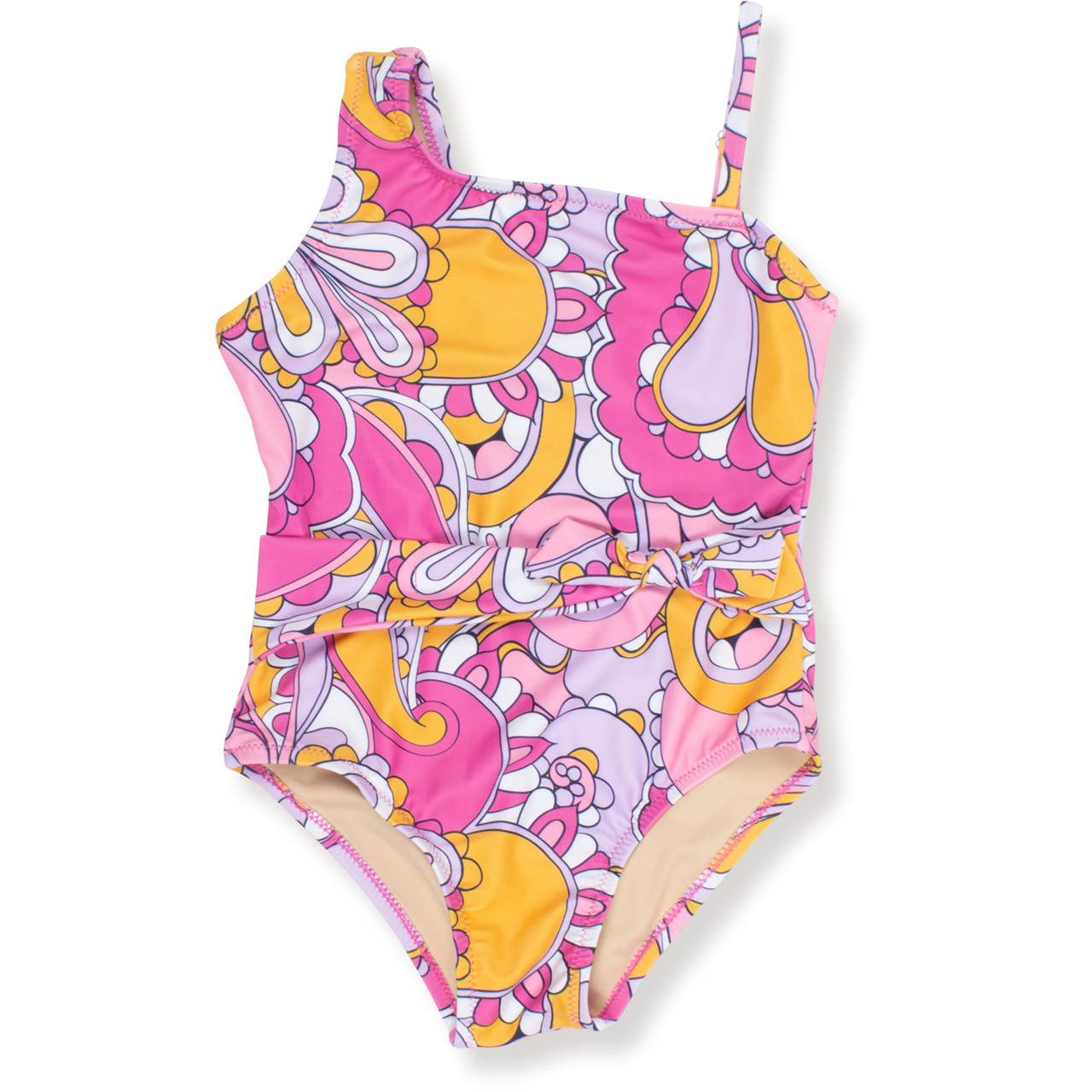 One Piece One Shoulder w/wrap Girls 2-10 Pink Swirl