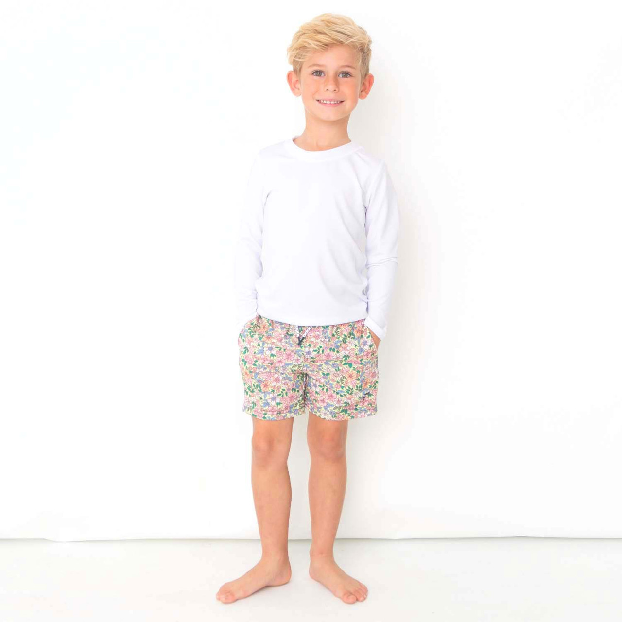 Citron Ditsy Floral Boys 4 way Stretch Swim Trunk 6m-10