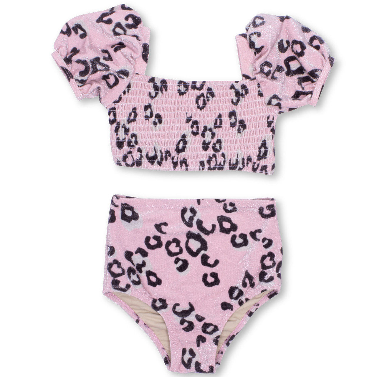 Pink Leopard Shimmer Smocked Girls Bikini 2 10 Shade Critters