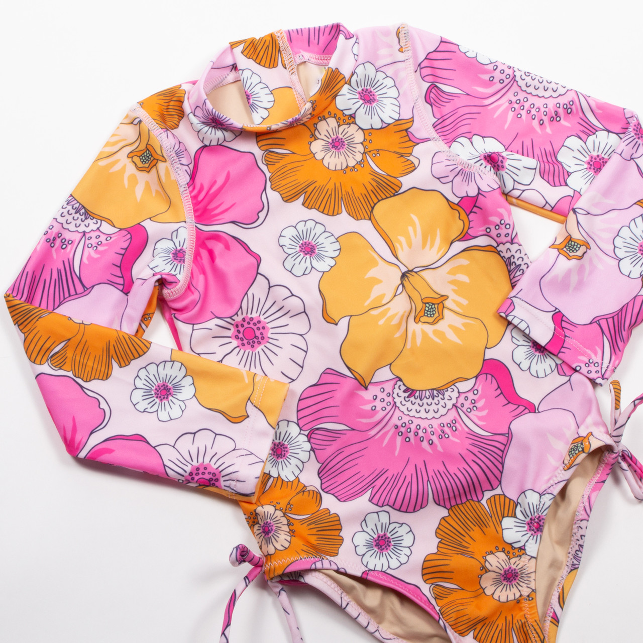 Blooming Hibiscus Girls One Piece Long Sleeve Swimsuit 6m-10