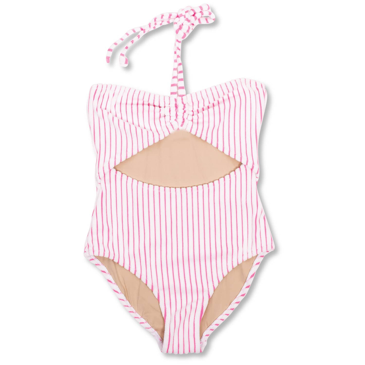 Berry Stripe Terry Girls Halter One Piece Swimsuit 7-14