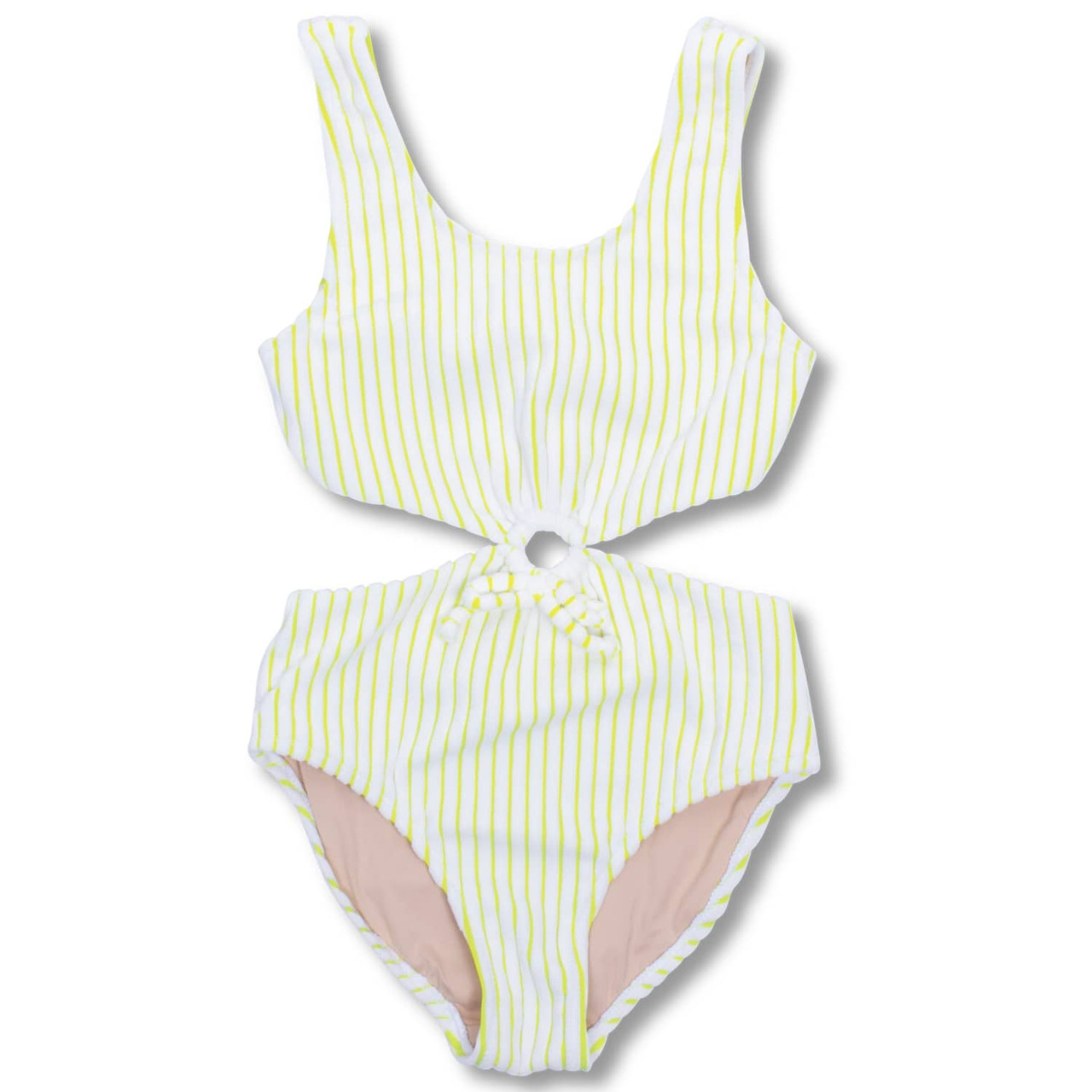 Lemon Stripe Terry Girls Monokini One Piece Swimsuit 7-14