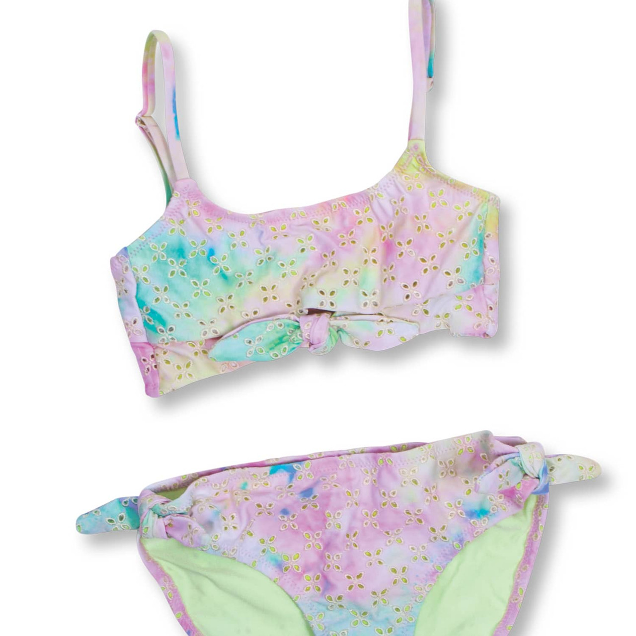 Watercolor Eyelet Tween Girl Knot Bikini 7-14 - Shade Critters