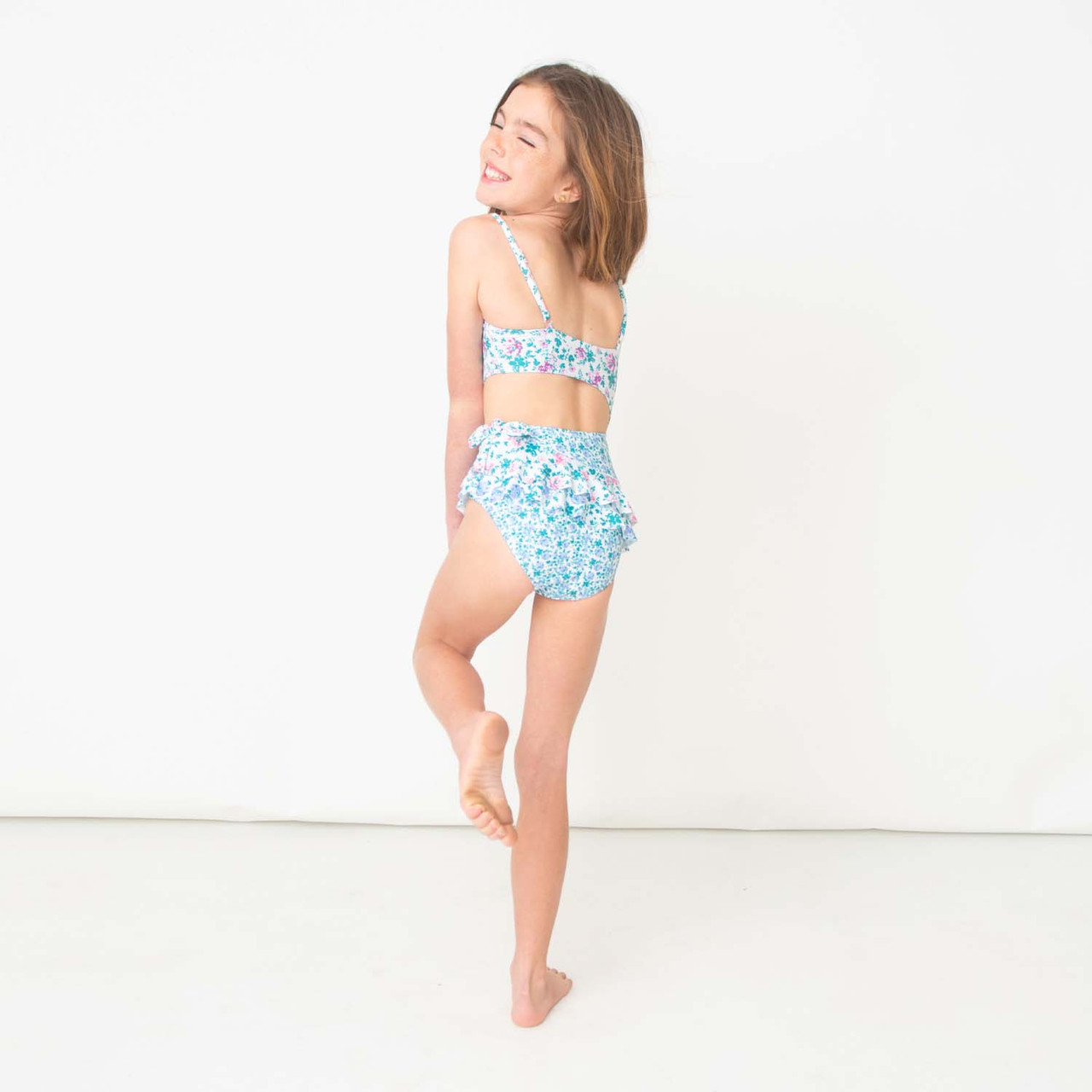Blue Floral Patchwork Girls Cutout One Piece Swimsuit 2-10 - Shade