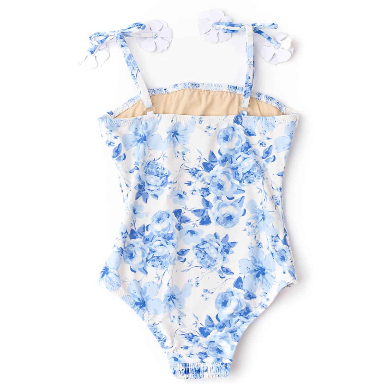 Hibiscus Rose Girls Smocked PomPom One Piece Swimsuit 6m-10