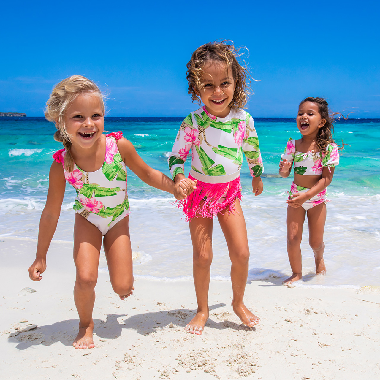 Botanical Leopard Girls Long Sleeve One Piece & Fringe Skirt