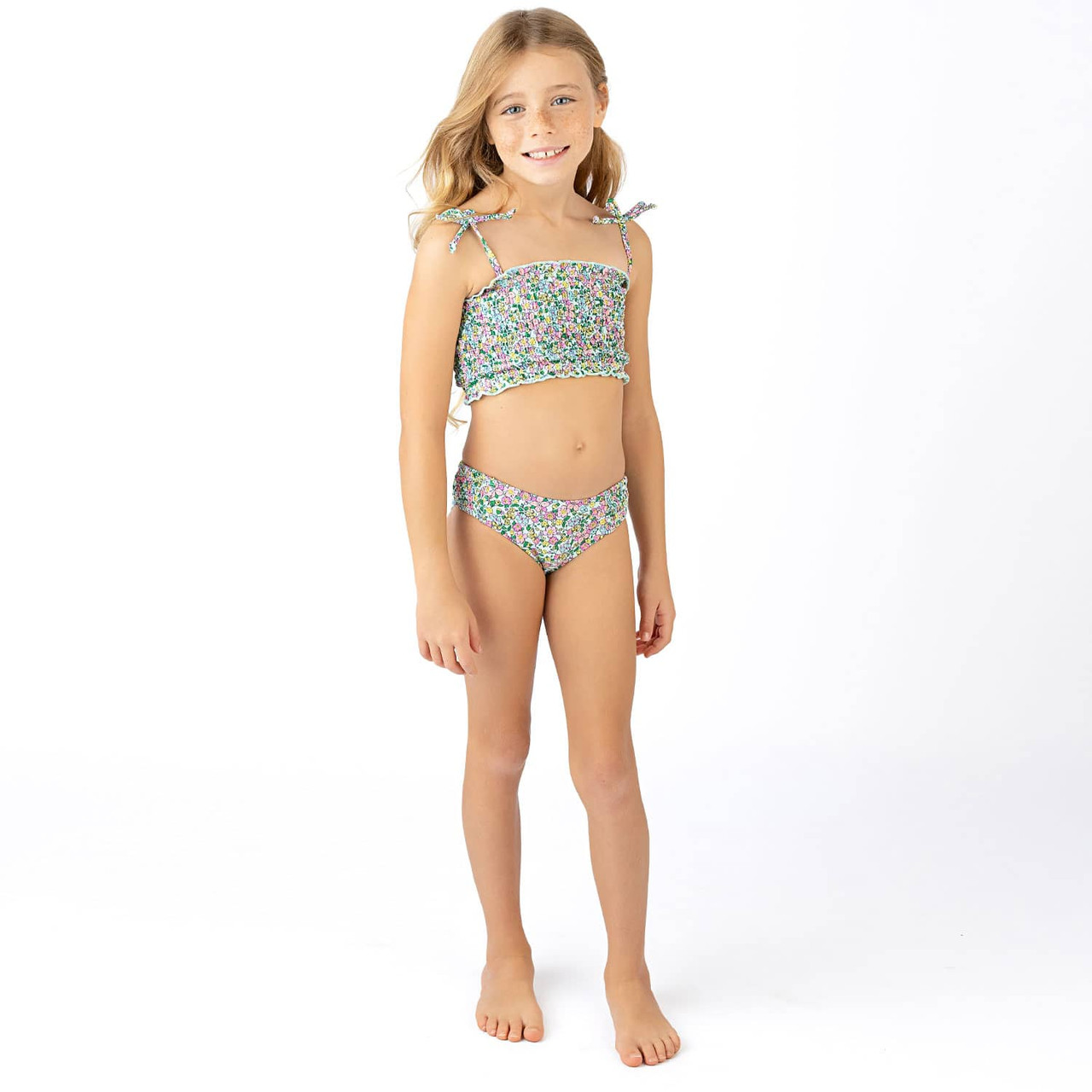 SMOCKING Bandeau One-piece Swimsuit - Ditsy floral