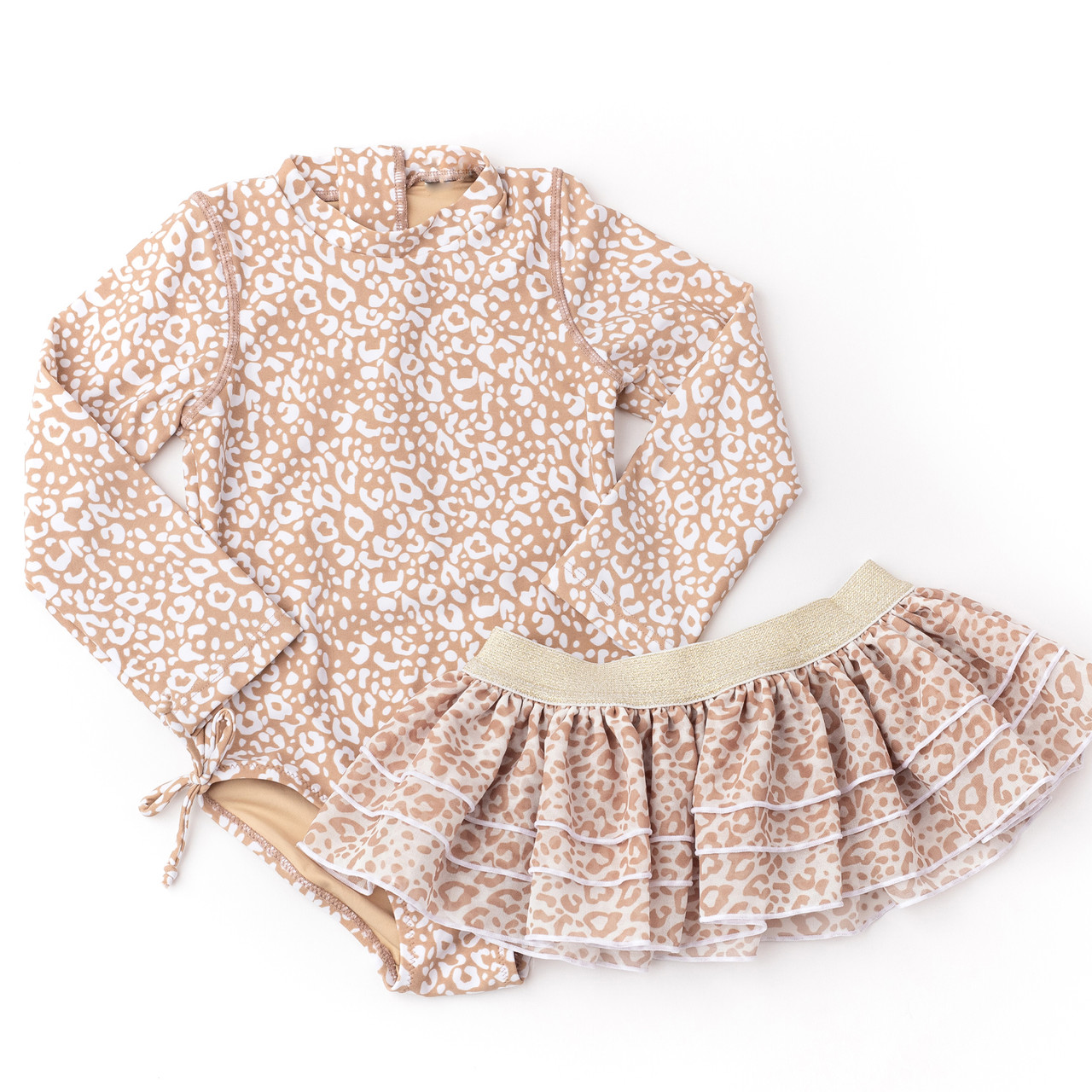 Ditsy Leopard Girls Long Sleeve One Piece & Tutu Swim Set 6m