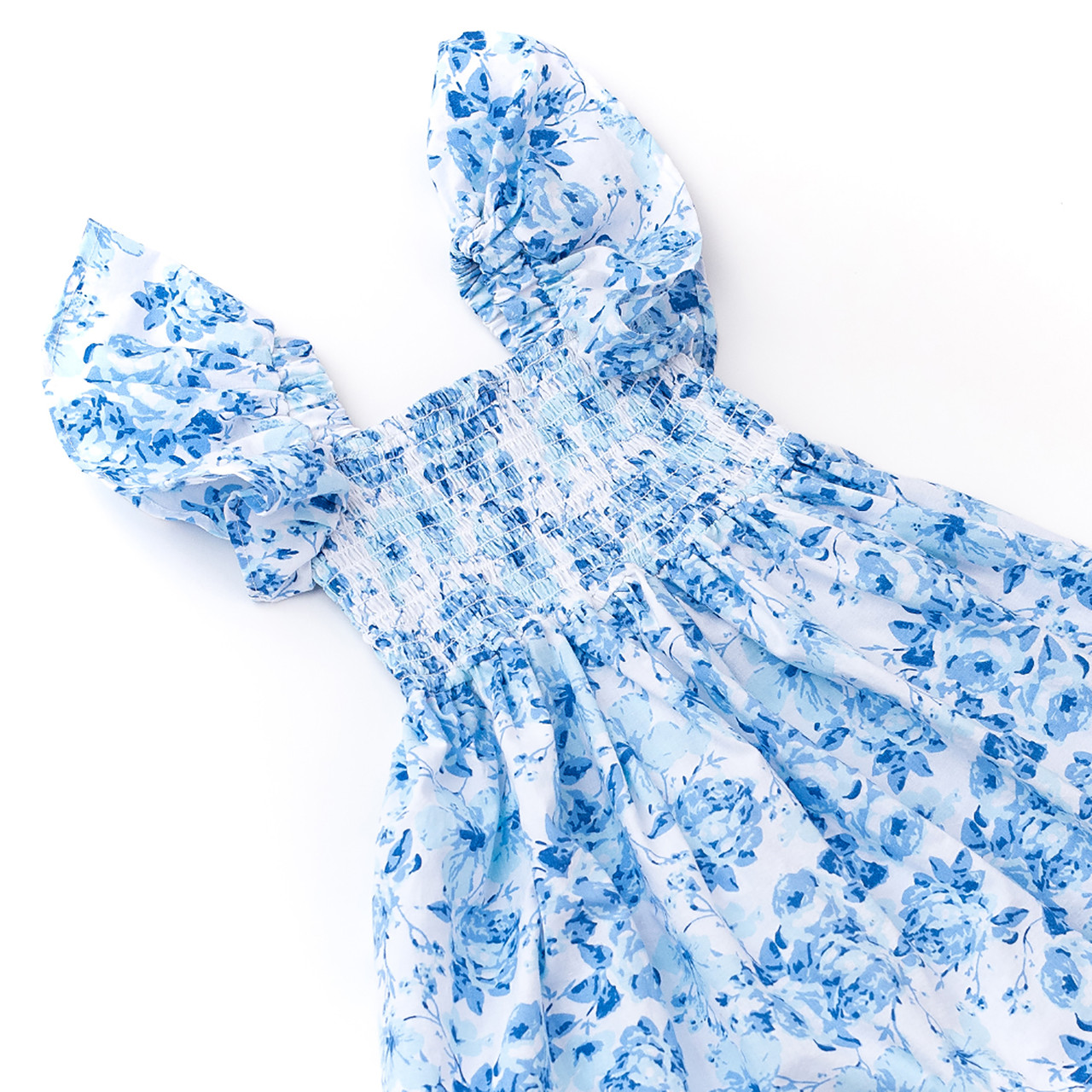 Hibiscus Rose Cotton Girls Smocked Flutter Sleeve Dress 3-14