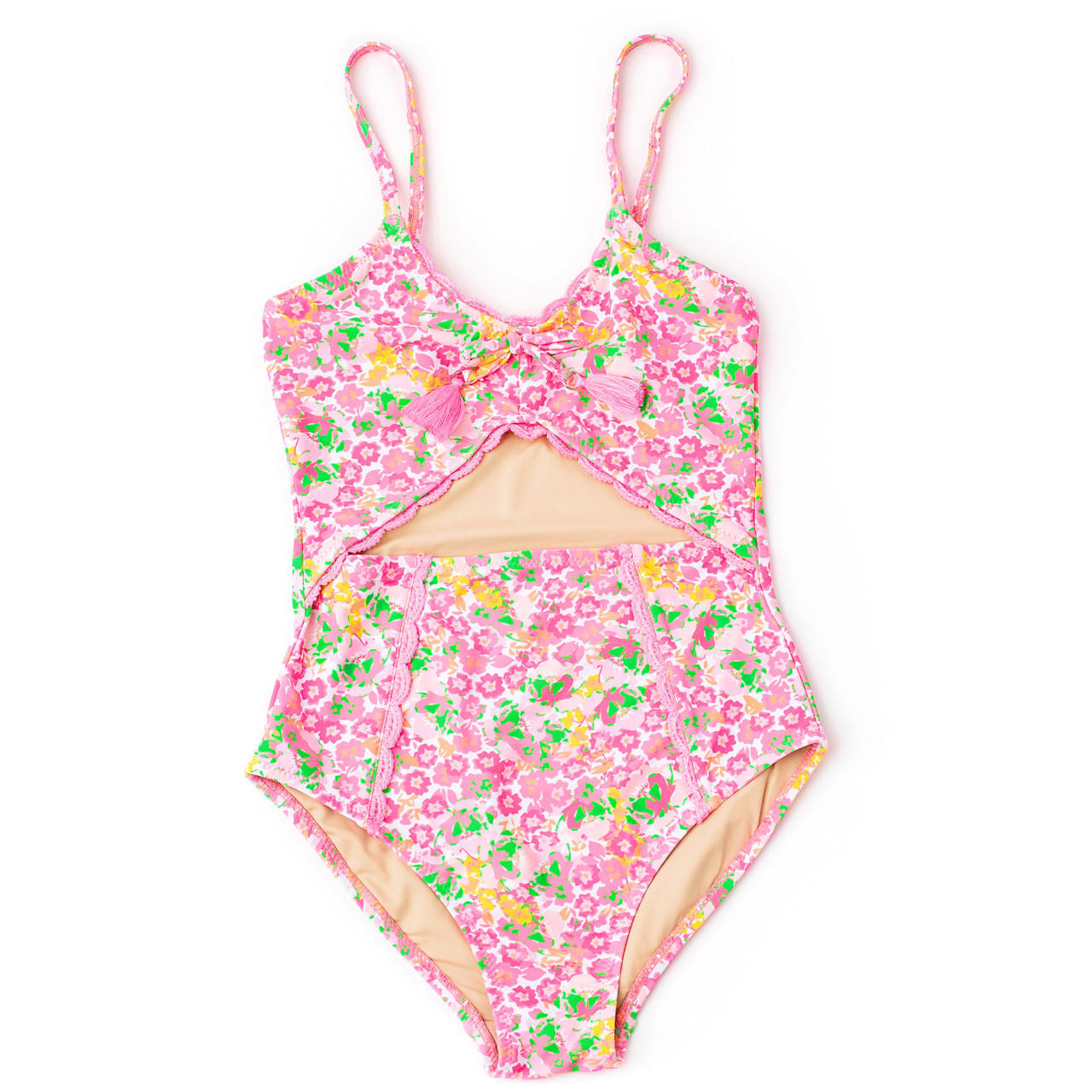 水着・ラッシュガード acka crochet frill swim wear S-M size Fresh Floral Pink Crochet Trim Monokini Swimsuit 4-14
