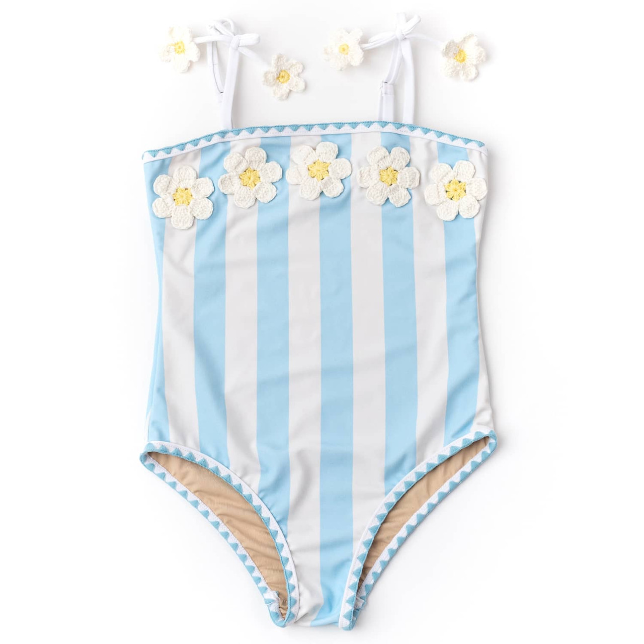45◆ MISS BLUE・PET パピリーヒルズDaisy girl エプロン Cabana Daisy Girls Crochet PomPom One Piece Swimsuit 6m only