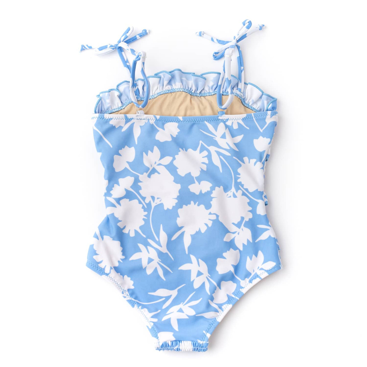 Blue Floral Girls Ruffle Smocked One Piece Swimsuit 6m-10