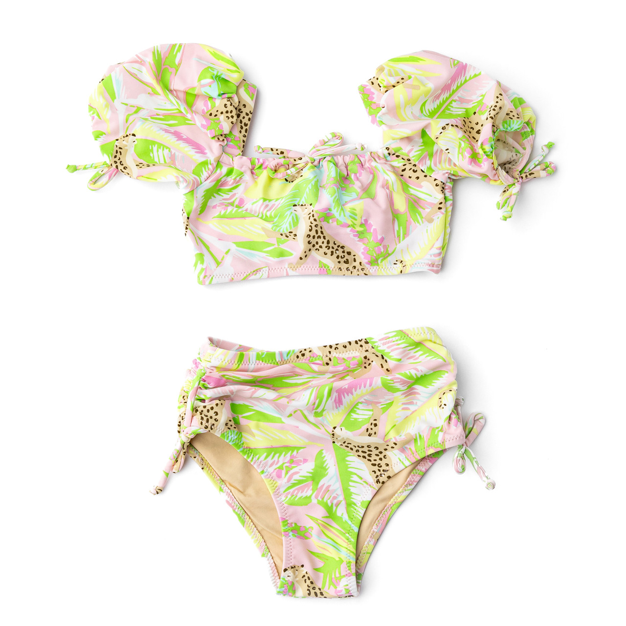 Palm Beach Leopard Girls High Waist Cinched Two Piece Swimsuit 2t