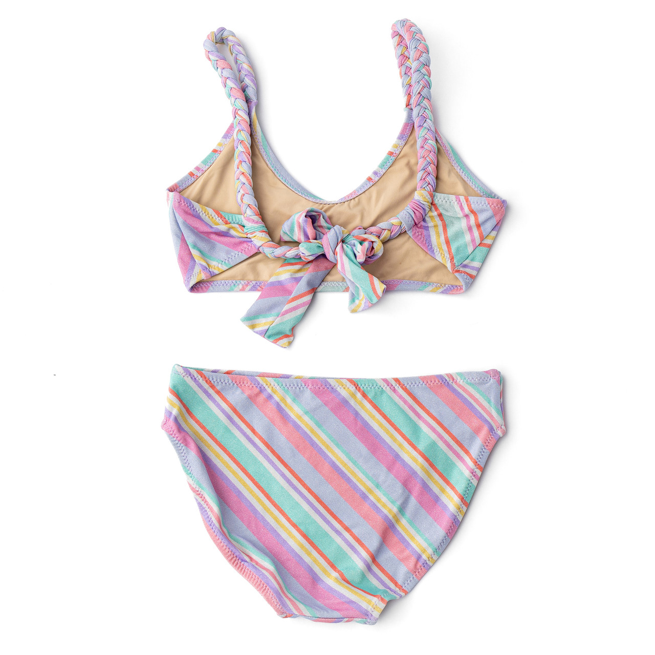 Diagonal Stripe Girls Shimmer Tie Back Two Piece Swimsuit 4t-14