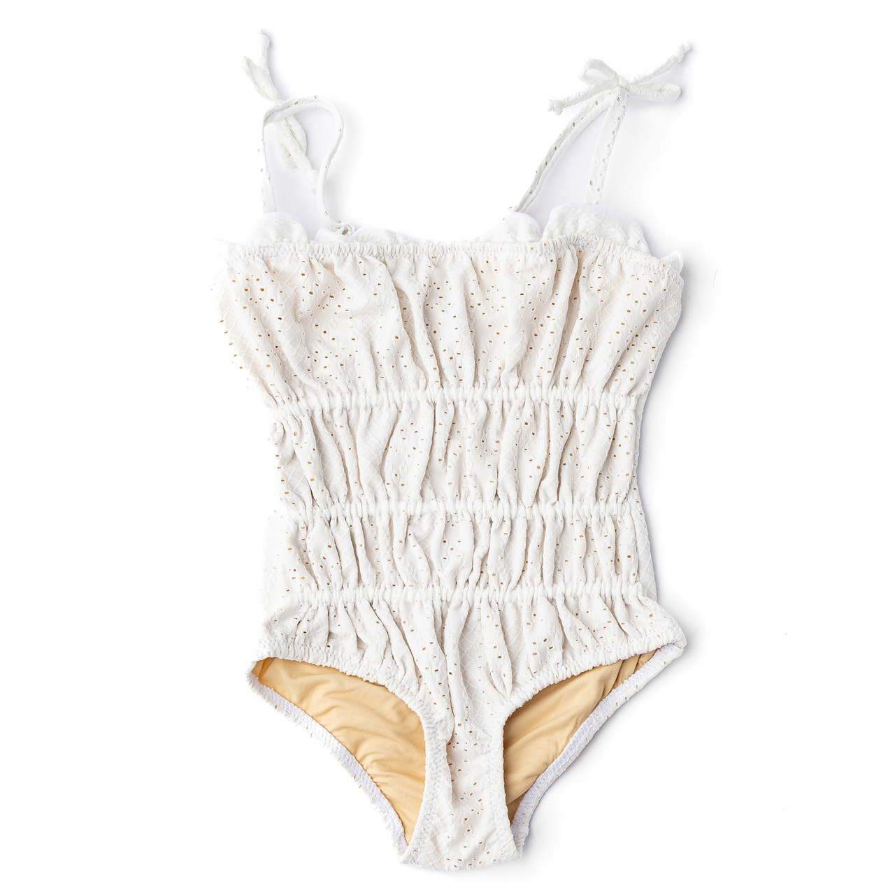 White Eyelet Girls Smocked One Piece Swimsuit 6m-10 - Shade
