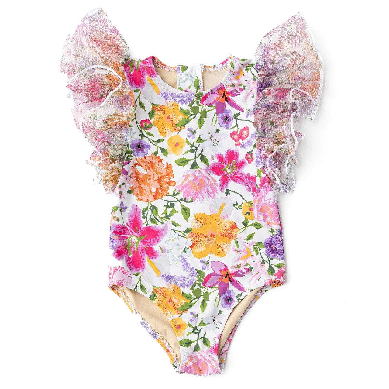 Summer Gardens Girls Tulle Sleeve One Piece Swimsuit 6m-6 - Shade