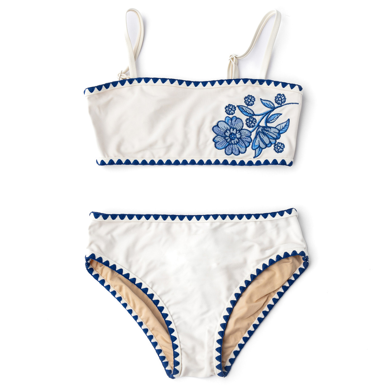 White & Navy Girls Embroidered Two Piece Swimsuit 7-14 - Shade