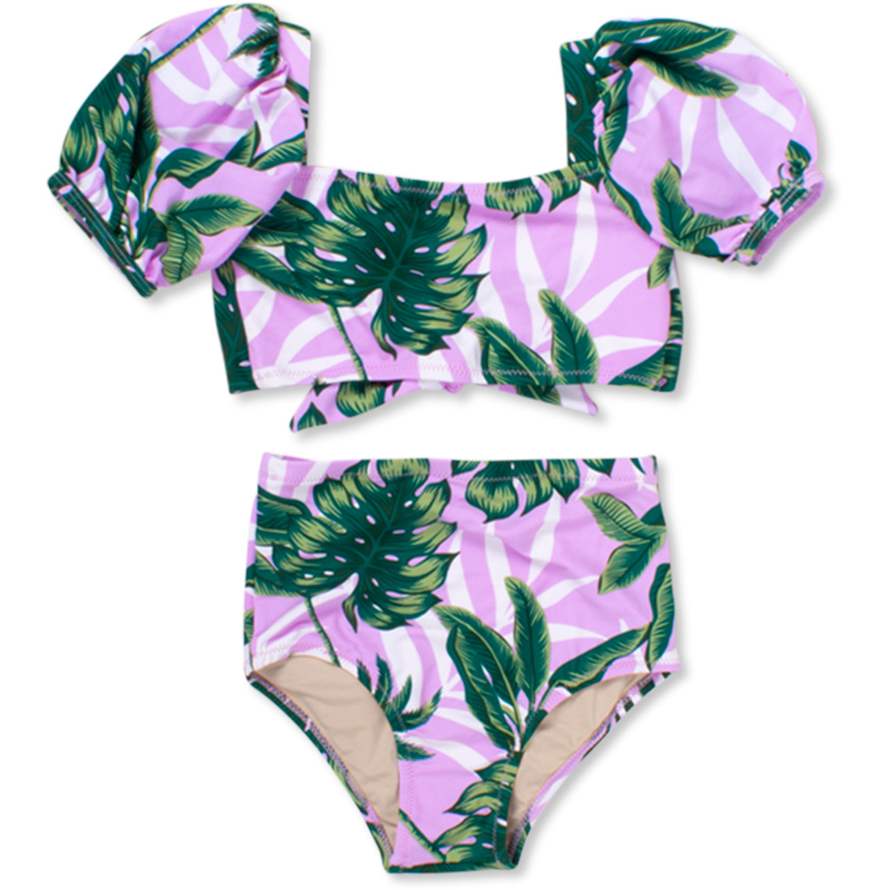 Two Piece High Waist Bikini Girls 3-10 Purple Palm - Shade Critters