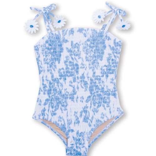 Shade Critters Blue Bouquet Smocked Girls One Piece Swimsuit