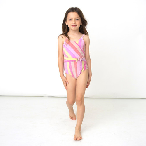 Lemon Stripe Terry Girls Monokini One Piece Swimsuit 7-14 - Shade Critters