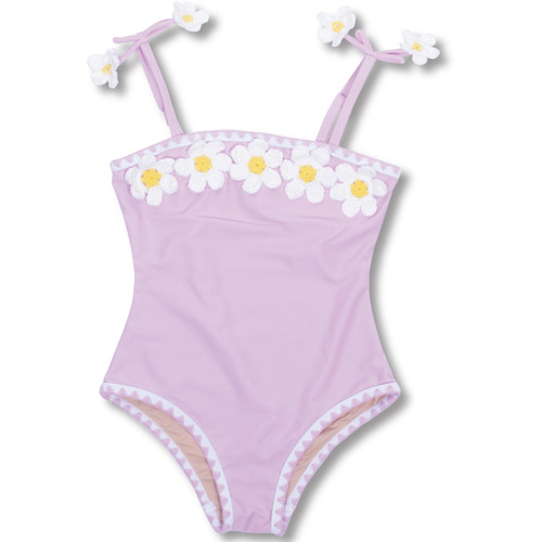 Shade Critters Crochet Lavender Daisy Girls One Piece Swimsuit Sizes 6m-8