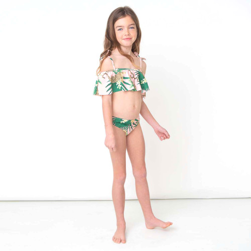 Tropical Leopard Off the Shoulder Girls Bikini 7-14 Tropical Leopard Off the Shoulder Girls Bikini 7-14
