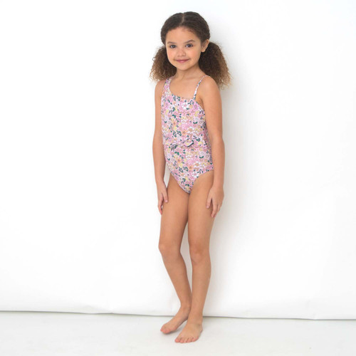 One Piece One Shoulder w/wrap Girls 2-10 Pink Swirl - Shade Critters