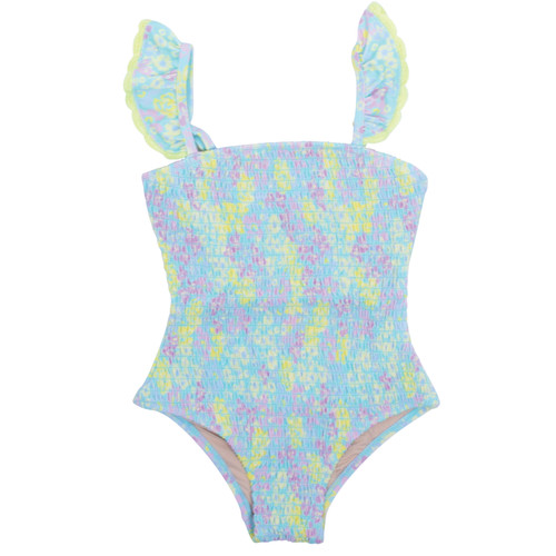 Shade Critters Crochet Floral Smocked One Piece Girls Swimsuit Sizes 6m-10