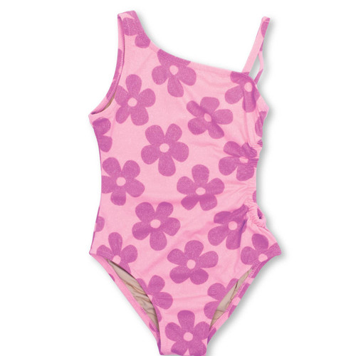 Pink Leopard Shimmer Girls One Should One Piece Swimsuit 2-14