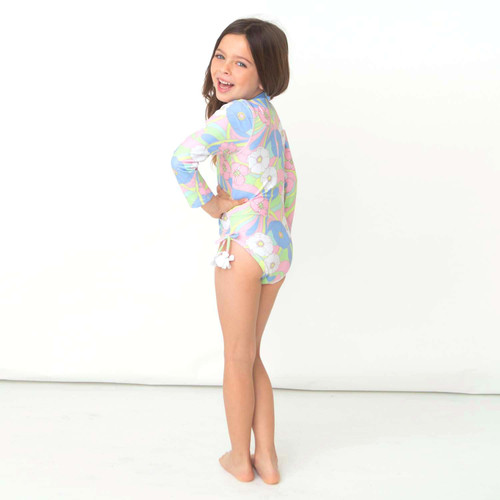 Groovy Daisy Swirl Girls One Piece Long Sleeve Swimsuit 6m-24m only