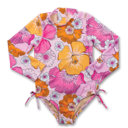 Shade Critters Blooming Hibiscus Girls One Piece Long Sleeve Cute Swimsuit