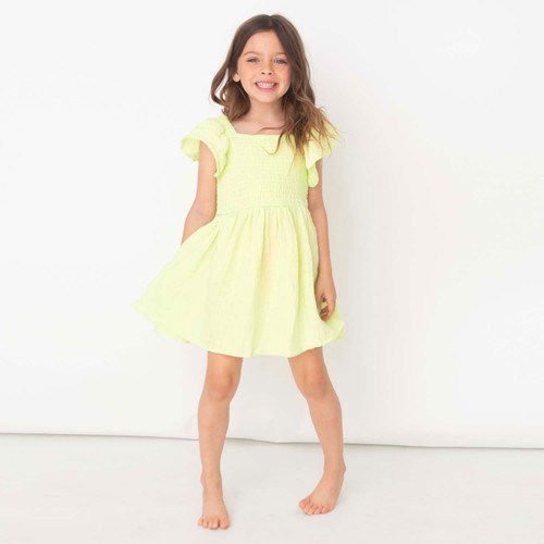 Smocked Cover Up Dress Girls 3-14 Citron