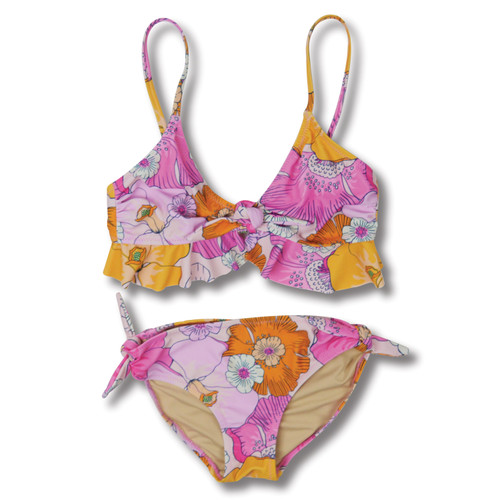 Shade Critters Blooming Hibiscus Tween Girl Knot Bikini with Ruffle Trim