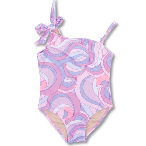 One Piece One Shoulder w/wrap Girls 2-10 Pink Swirl - Shade Critters