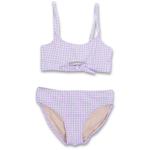 Shade Critters Cute Purple Gingham Tween Girls Knot Bikini