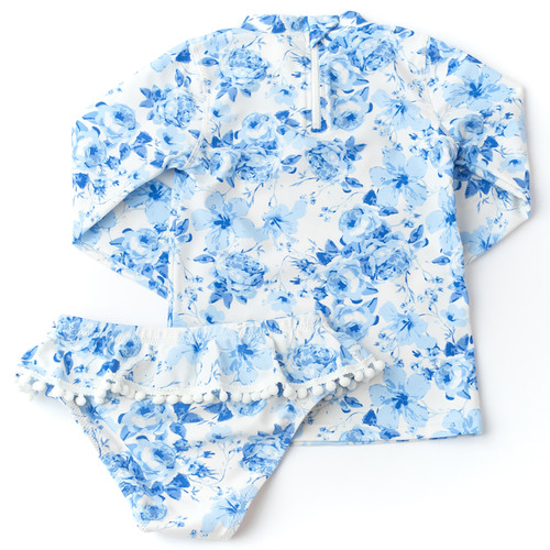Detail of Hibiscus Rose Girls Rashguard Swim Set 6m-6 Detail of Hibiscus Rose Girls Rashguard Swim Set 6m-6
