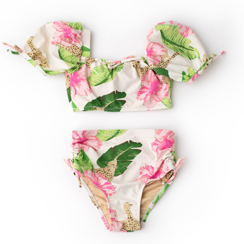 Shade Critters Botanical Leopard Girls Cinched High Waisted Bikini 2-10