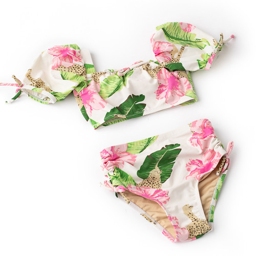 Detail of Botanical Leopard Girls Cinched High Waisted Bikini 2-10 Detail of Botanical Leopard Girls Cinched High Waisted Bikini 2-10