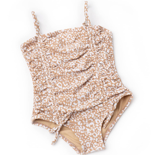 Detail of Ditsy Leopard Girls Cinched One Piece Swimsuit 2-10 Detail of Ditsy Leopard Girls Cinched One Piece Swimsuit 2-10
