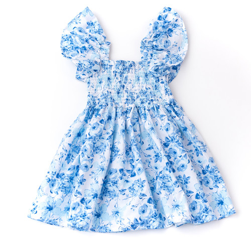 Shade Critters Hibiscus Rose Cotton Girls Smocked Flutter Sleeve Dress 3-14