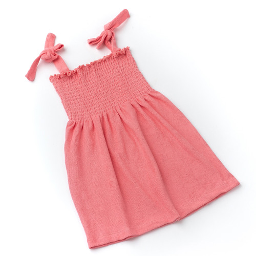 Detail of Coral Terry Girls Smocked Tank Dress 3-14 Detail of Coral Terry Girls Smocked Tank Dress 3-14